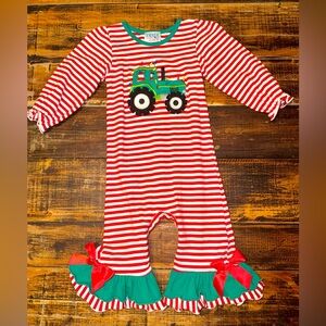 Lures & Lace Girls Tractor Christmas Romper - Size 12m